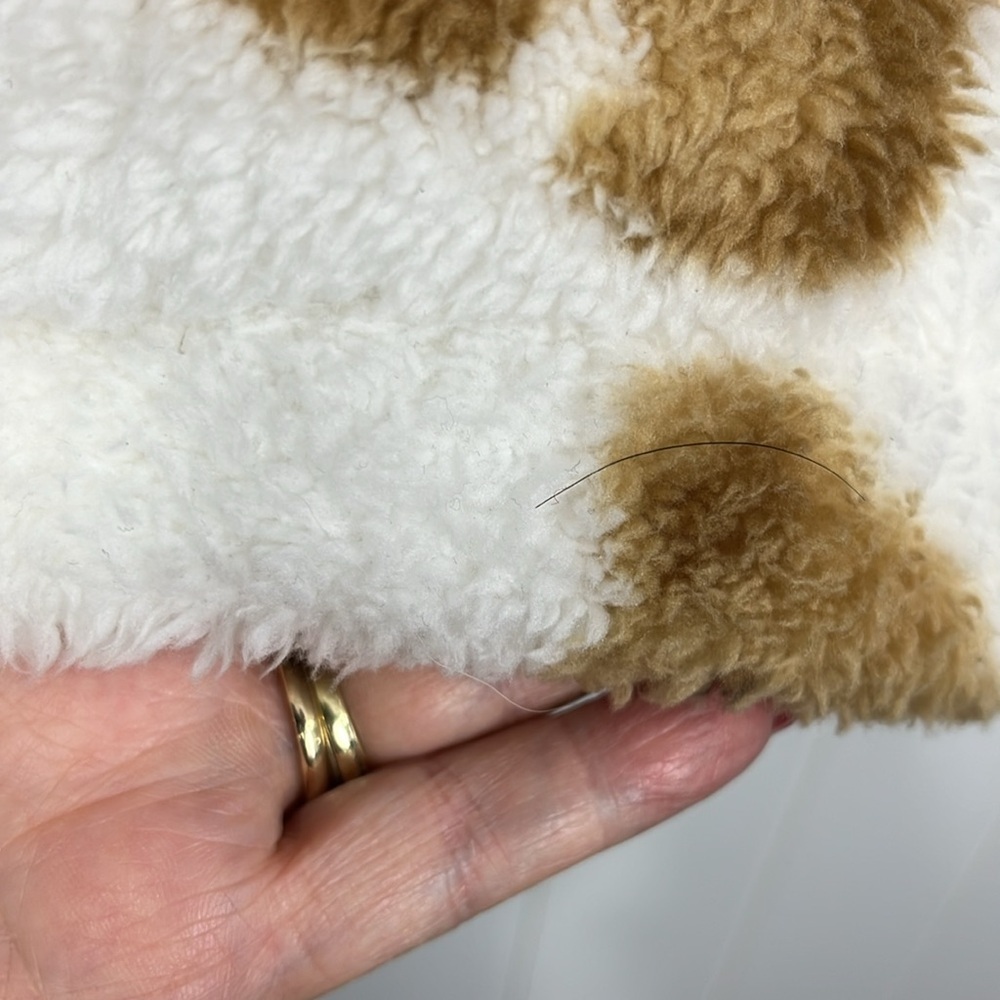 SHEIN Womens Vest Brown/White L Teddy Bear Pattern Full Front Zip Pockets Fleece - Picture 6 of 13